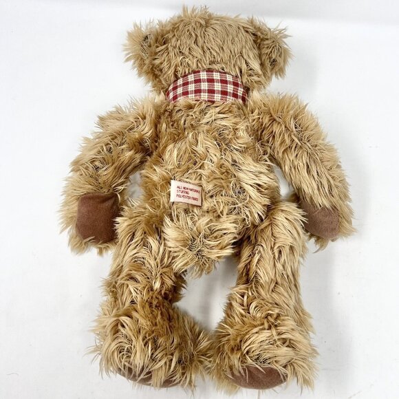 RARE Teddy Hermann Brown Bear with Plaid Bow Long Hair Burgundy Nose - Picture 7 of 8